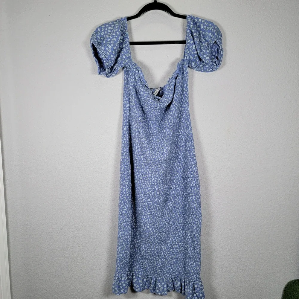 Abercrombie & Fitch‎ Floral Smocked Dress Puff Sleeve Midi Dress Cottagecore LT - Picture 2 of 7